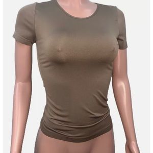 Brown Seamless Stretchy Crewneck T-shirt Top New